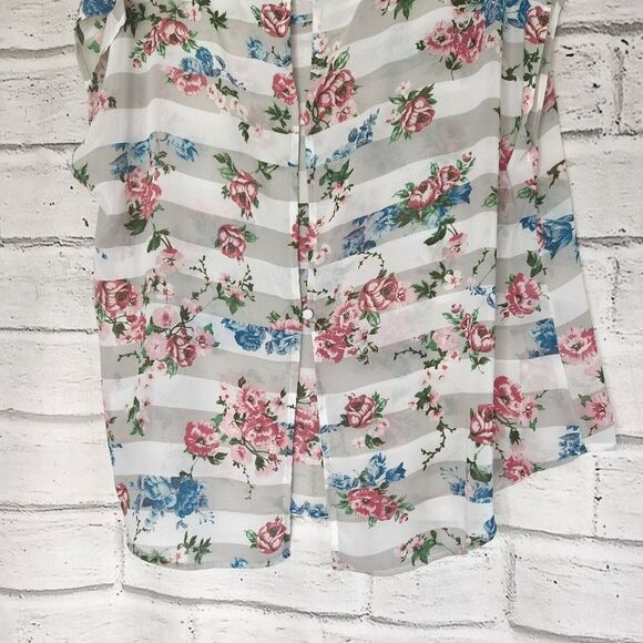 Torrid Sheer Floral Tunic Blouse Sz 1 Cut Out Back Womens Multicolor Sleeveless - Picture 6 of 10